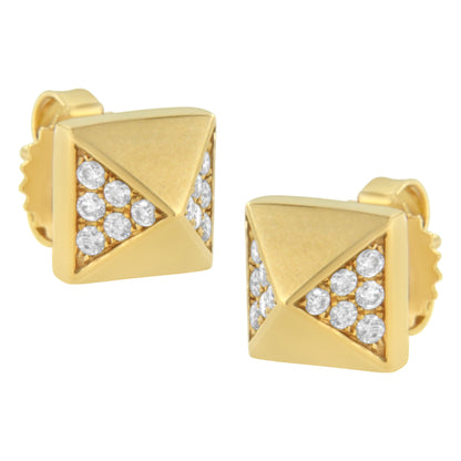 Pendientes de pirámide de oro amarillo de 14 quilates con diamantes de 1/4 Cttw (color G-H, claridad SI1-SI2)