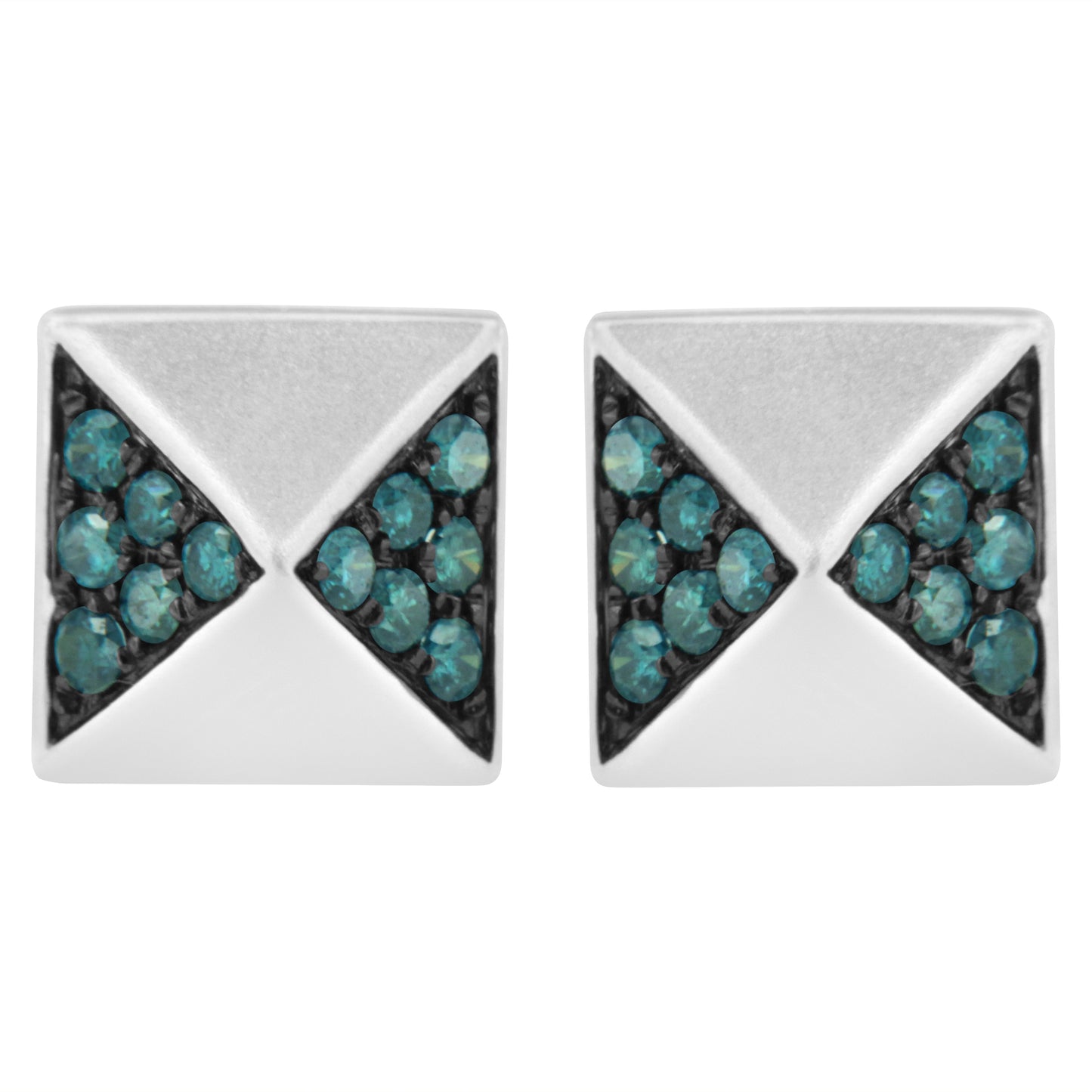 Pendientes de botón de oro blanco de 14 quilates con diamantes azules tratados de 1/4 quilates de peso total (Color azul, Claridad SI1-SI2)