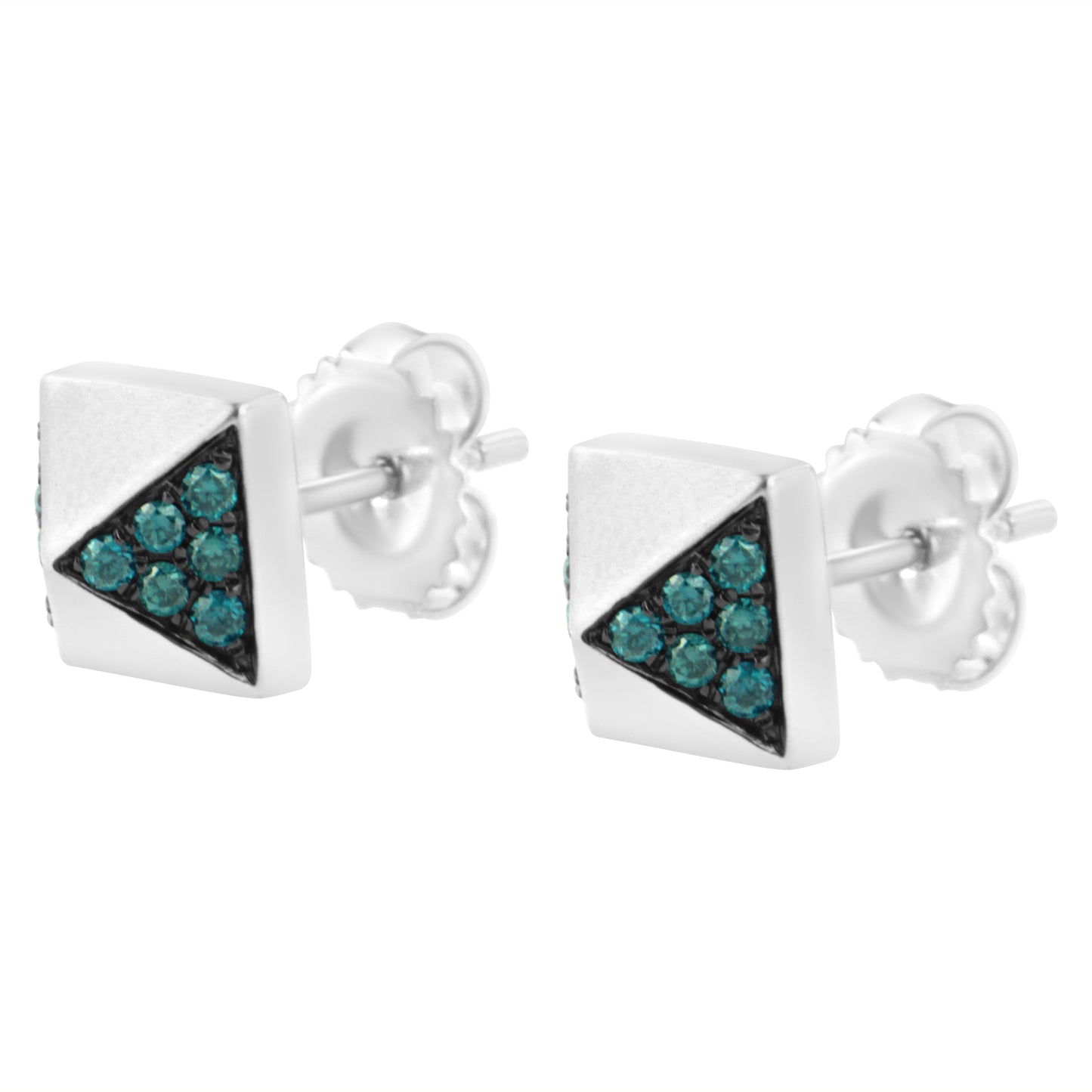 Pendientes de botón de oro blanco de 14 quilates con diamantes azules tratados de 1/4 quilates de peso total (Color azul, Claridad SI1-SI2)