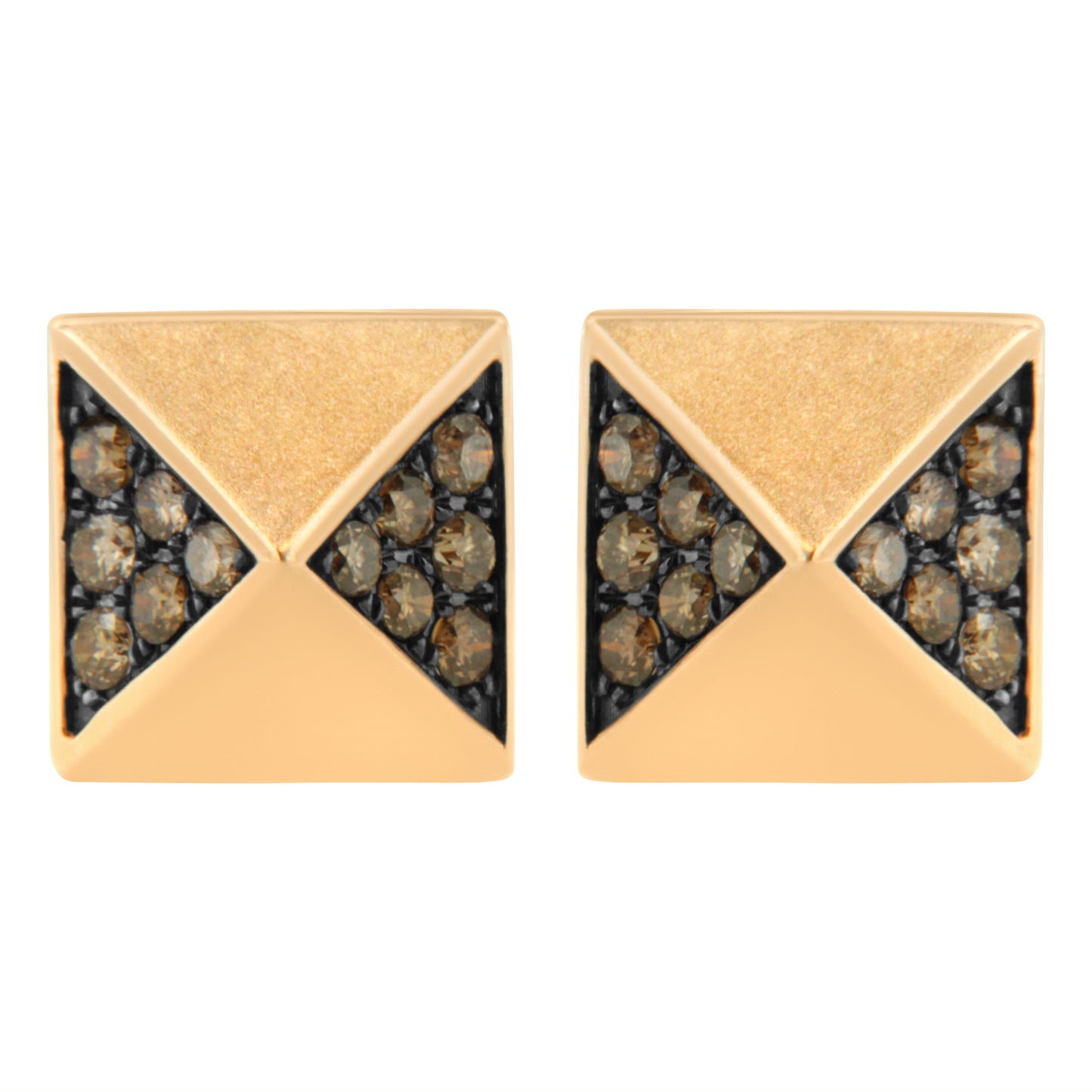Pendientes de tachuela de pirámide de diamante marrón de 1/4 Cttw de oro rosa de 14K (Color Marrón, Claridad SI1-SI2)