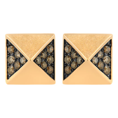 Pendientes de tachuela de pirámide de diamante marrón de 1/4 Cttw de oro rosa de 14K (Color Marrón, Claridad SI1-SI2)