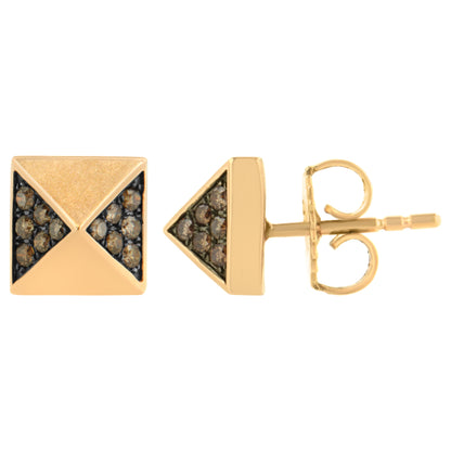 Pendientes de tachuela de pirámide de diamante marrón de 1/4 Cttw de oro rosa de 14K (Color Marrón, Claridad SI1-SI2)
