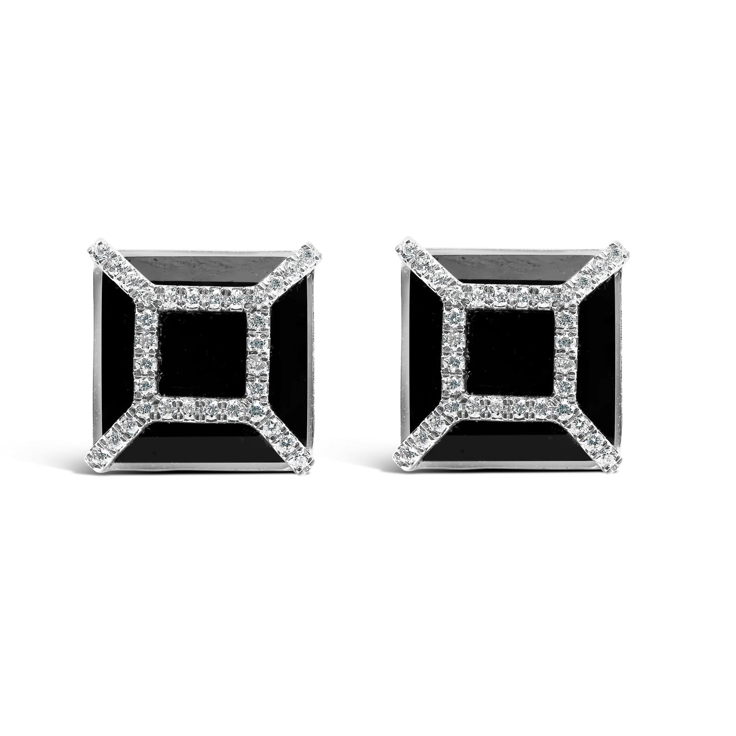 Pendientes de oro blanco de 14K con diamante de 3/8ct y ónix negro de 11x11MM (color G-H, claridad SI1-SI2)