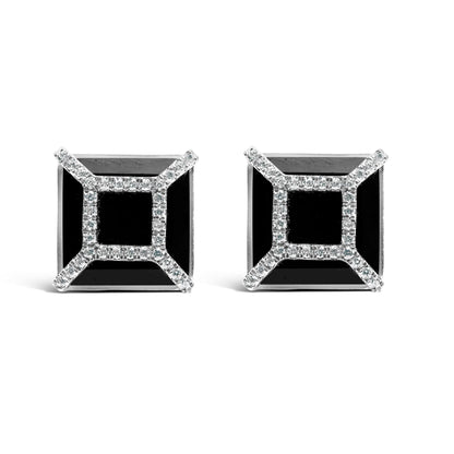 Pendientes de oro blanco de 14K con diamante de 3/8ct y ónix negro de 11x11MM (color G-H, claridad SI1-SI2)