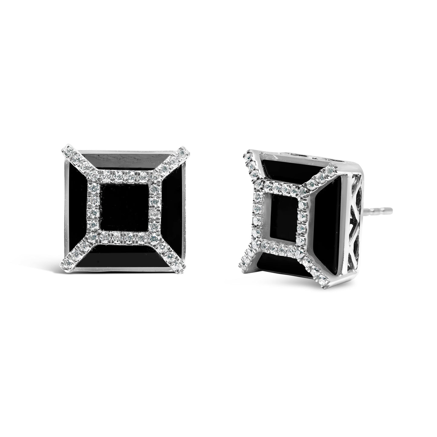 Pendientes de oro blanco de 14K con diamante de 3/8ct y ónix negro de 11x11MM (color G-H, claridad SI1-SI2)