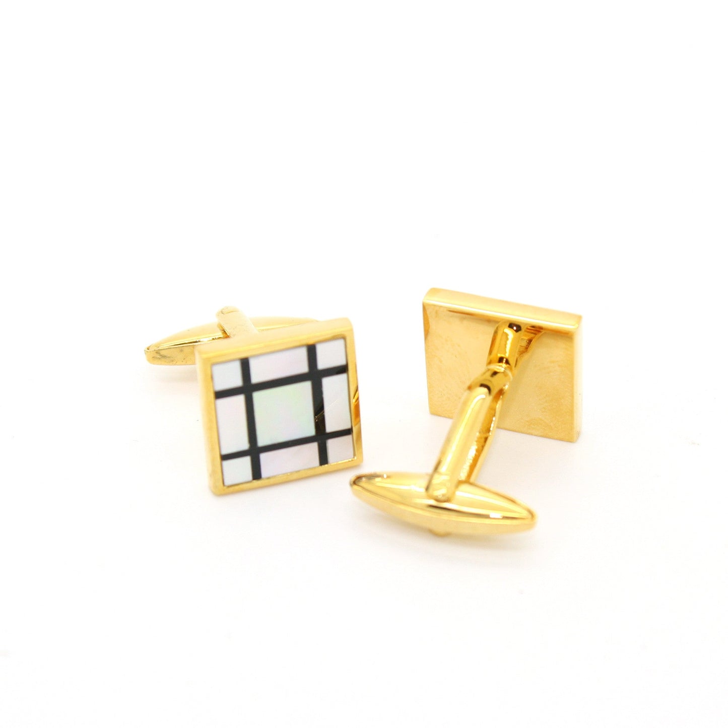 Goldtone White Shell Cuff Links With Jewelry Box