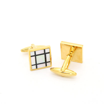 Goldtone White Shell Cuff Links With Jewelry Box