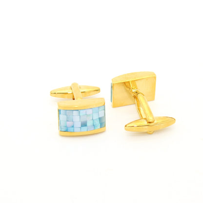 Goldtone Blue Shell Cuff Links With Jewelry Box