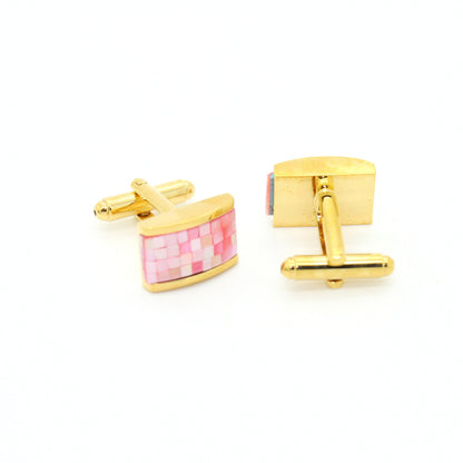 Goldtone Pink Rectangle Shell Cuff Links With Jewelry Box