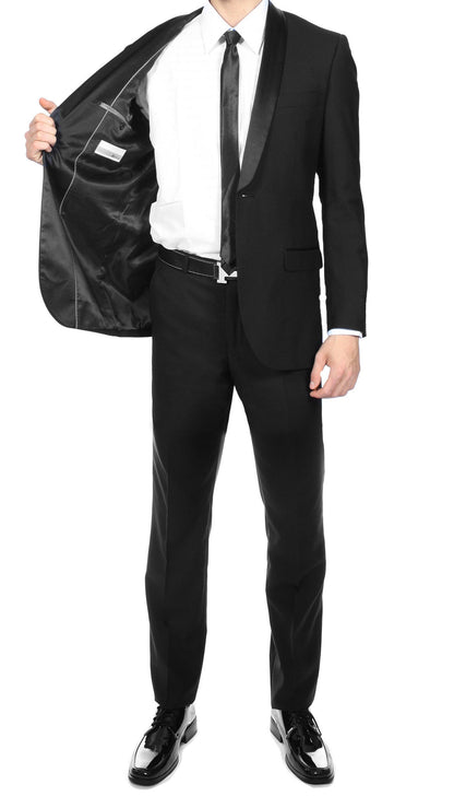 Premium 2pc Shawl Collar Black Slim Fit Tuxedo