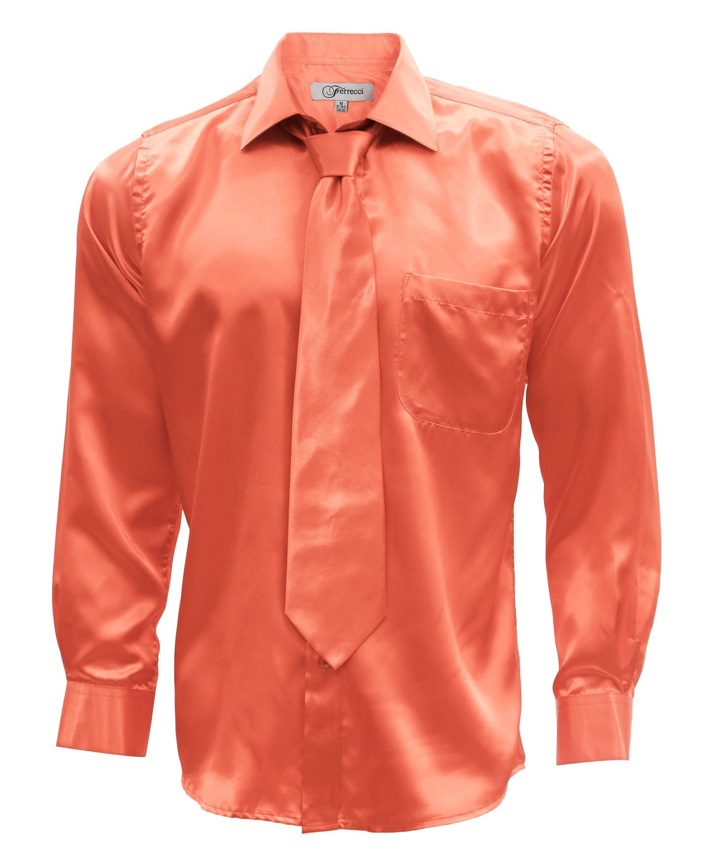 Coral Satin Regular Fit Dress Shirt, Tie & Hanky Set