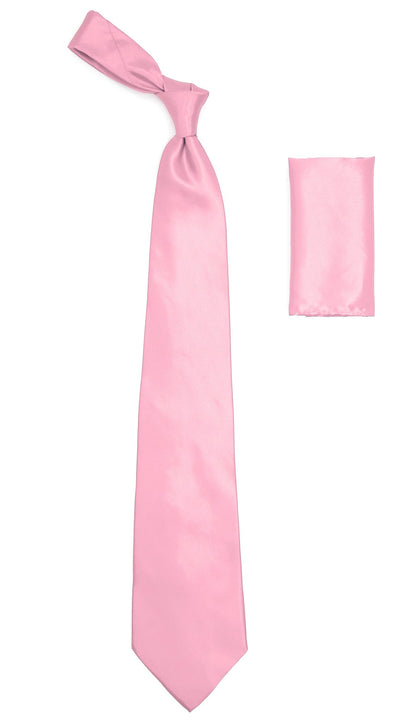 Pink Satin Regular Fit French Cuff Dress Shirt, Tie & Hanky Set