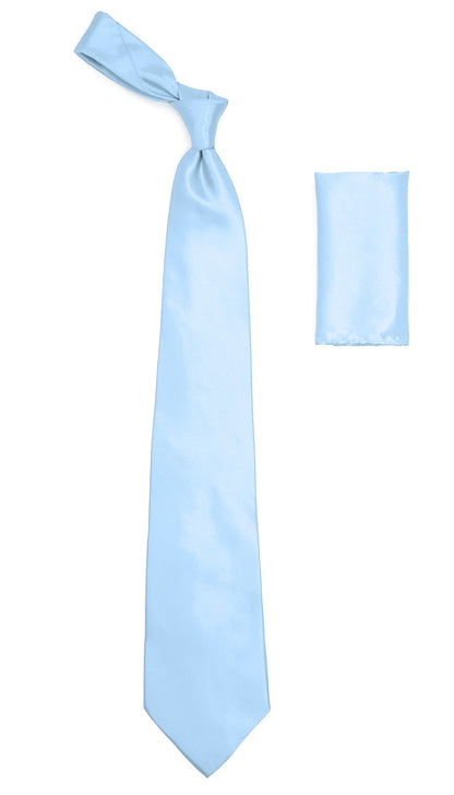 Sky Blue Satin Regular Fit Dress Shirt, Tie & Hanky Set