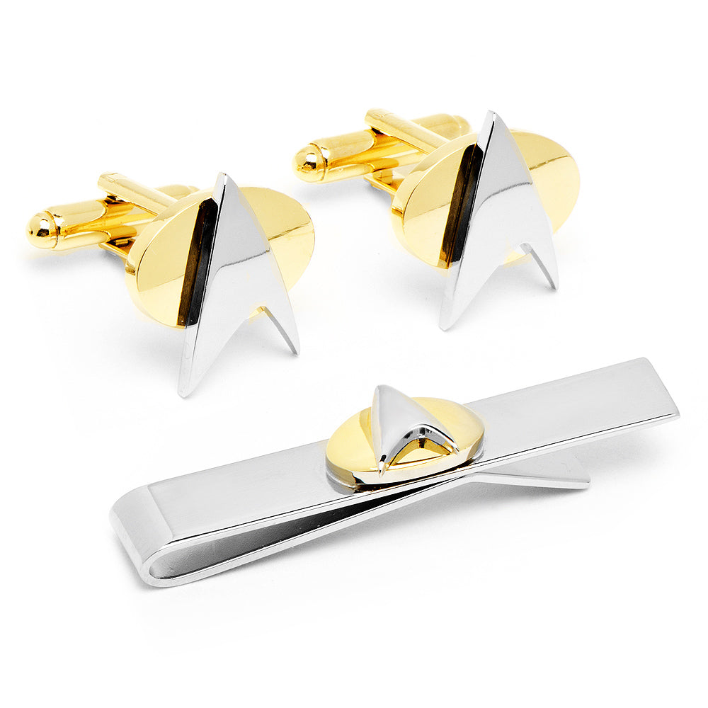 Star Trek Two Tone Delta Shield Cufflinks Tie Bar Gift Set - My Men's Shop