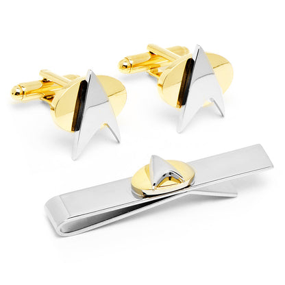 Star Trek Two Tone Delta Shield Cufflinks Tie Bar Gift Set - My Men's Shop