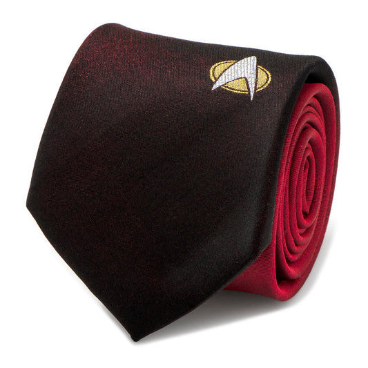 Corbata de hombre Star Trek TNG con escudo rojo degradado