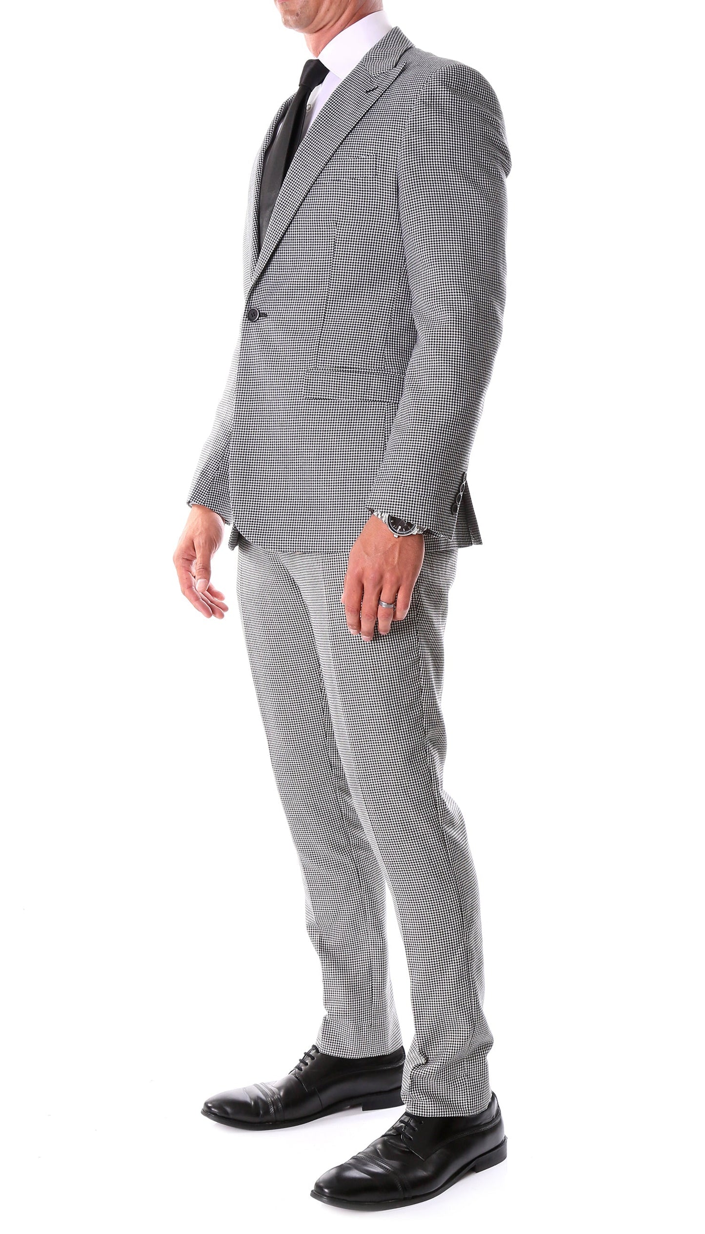 Stanford Men's Black & White Houndstooth Suit — Slim Fit 2 Piece Peak Lapel