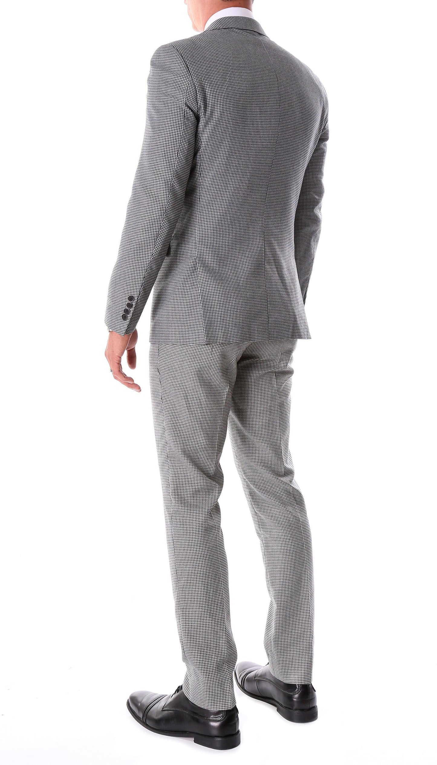 Stanford Men's Black & White Houndstooth Suit — Slim Fit 2 Piece Peak Lapel