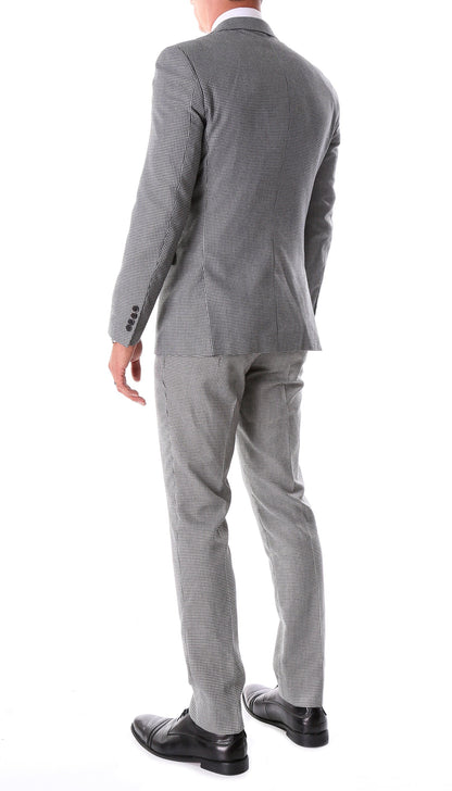 Stanford Men's Black & White Houndstooth Suit — Slim Fit 2 Piece Peak Lapel