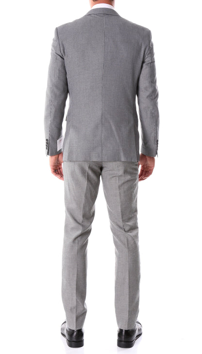Stanford Men's Black & White Houndstooth Suit — Slim Fit 2 Piece Peak Lapel