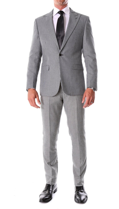Stanford Men's Black & White Houndstooth Suit — Slim Fit 2 Piece Peak Lapel