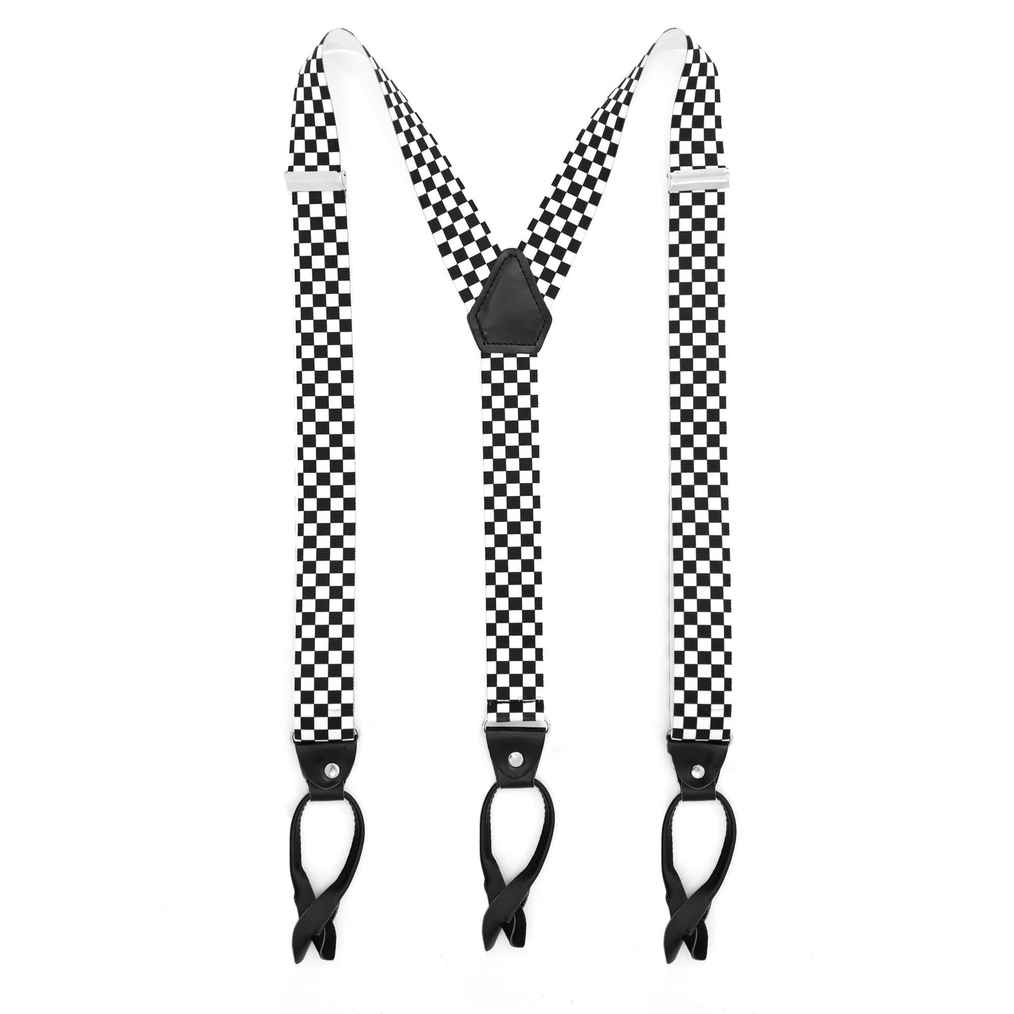 Black & White Check Unisex Button End Suspenders