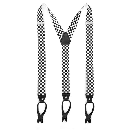 Black & White Check Unisex Button End Suspenders