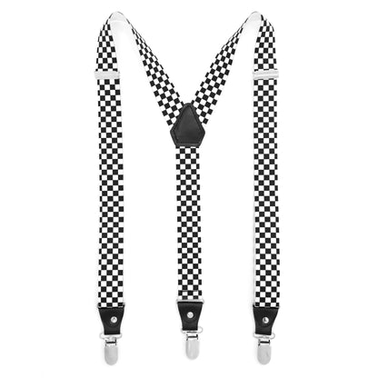 Black & White Check Unisex Clip On Suspenders