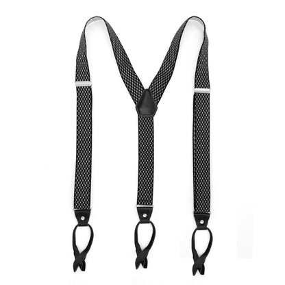 Black with White Diamond Unisex Button End Suspenders