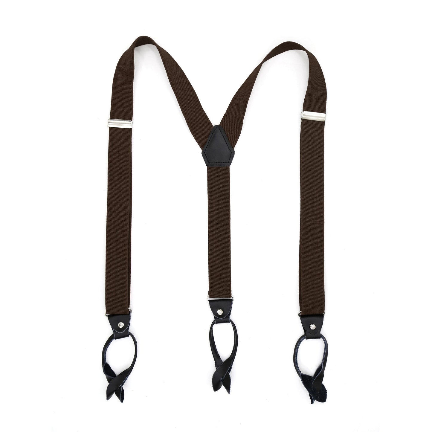 Dark Brown Blue Unisex Button End Suspenders