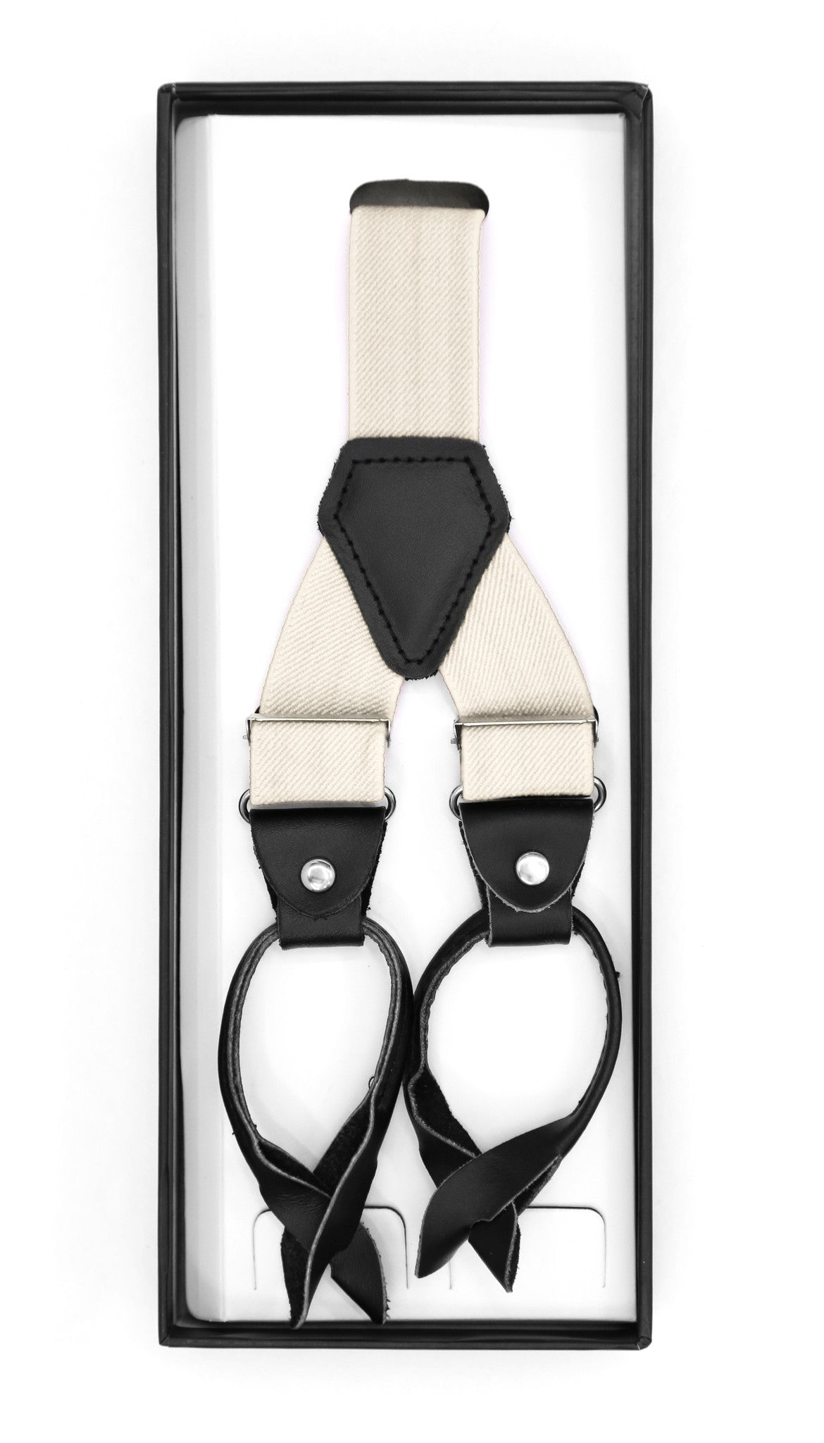 Off White Unisex Button End Suspenders