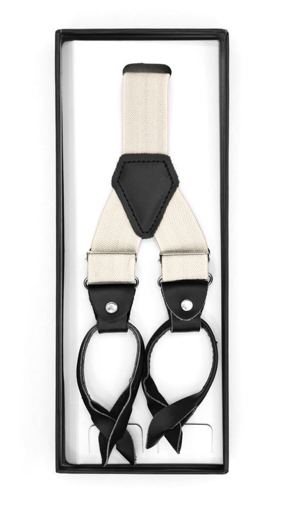 Off White Unisex Button End Suspenders