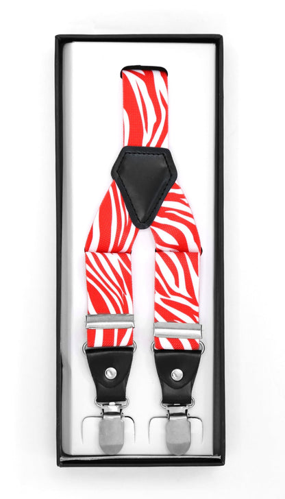 Red & White Zebra Unisex Clip On Suspenders