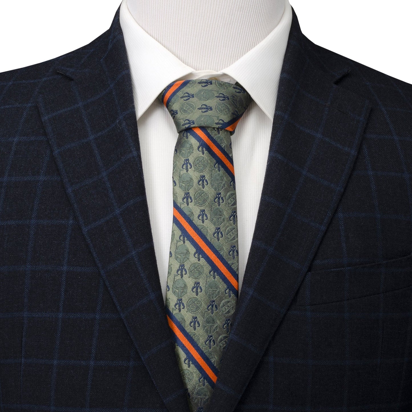 Star Wars Boba Fett Mythosaur Green, Orange, and Blue Striped Tie - My Men's Shop