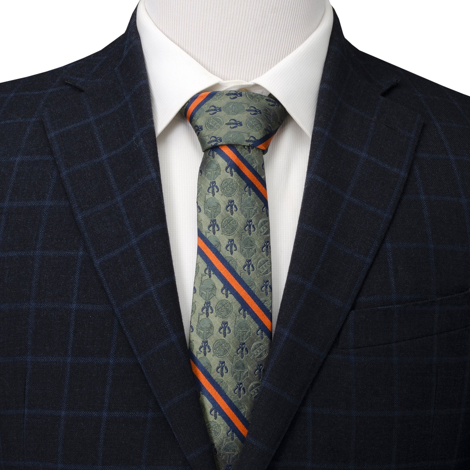 Star Wars Boba Fett Mythosaur Green, Orange, and Blue Striped Tie - My Men's Shop