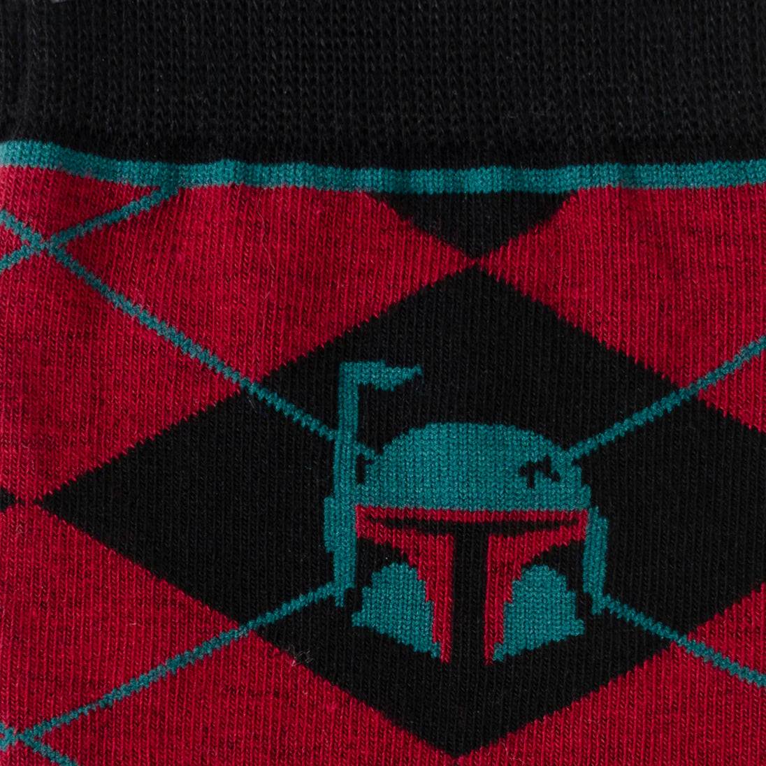 Calcetines y Pin de Solapa con el Escudo de Boba Fett de Star Wars, Color Granate y Negro, Diseño Argyle, Set de Regalo