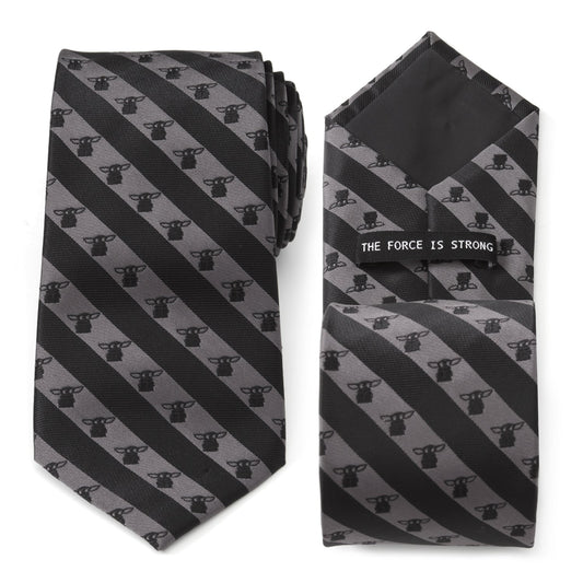 Star Wars Grogu Black and Gray Striped Tie - My Men's Shop