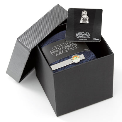 Star Wars Mandalorian and Grogu Navy Paisley Tie, Grogu Tie Bar, and Lapel Pin Gift Set - My Men's Shop