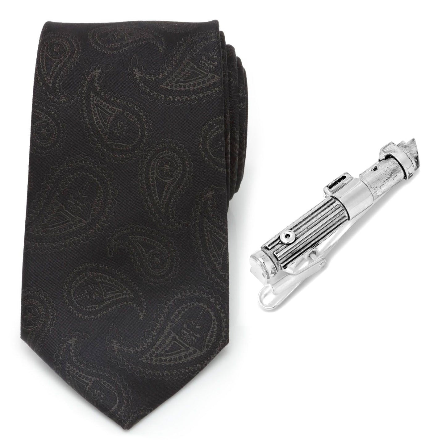 Star Wars Darth Vader LIGHTSABER Tie Clip and Black Paisley Tie – Choose the Dark Side Gift Set - My Men's Shop