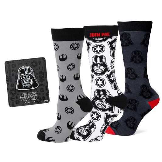 Star Wars Darth Vader Black, White, and Gray Dress Socks and Lapel Pin Gift Set - My Men's Shop