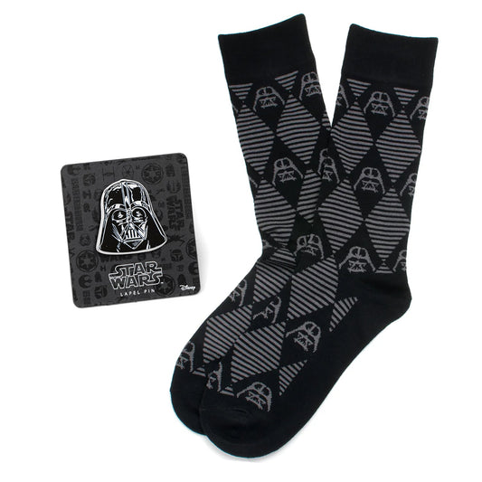 Set de regalo de calcetines de vestir negros con estampado de rombos y pin de solapa de Darth Vader de Star Wars
