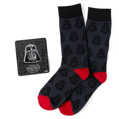 Star Wars Darth Vader Calcetines de Vestir Negros y Rojos y Set de Regalo de Pin de Solapa
