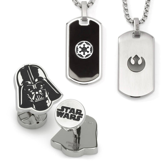 Star Wars Darth Vader Stainless Steel Printed Cufflinks with Empire and Rebel Crest Dog Tags Gift Set - My Men's Shop