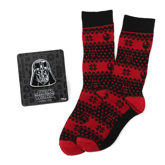 Set de regalo de calcetines y pin de solapa de Darth Vader de Star Wars en rojo y negro para las fiestas