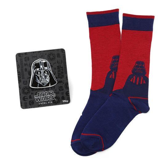 Set de regalo de calcetines de vestir azules y rojos y pin de solapa de Darth Vader de Star Wars