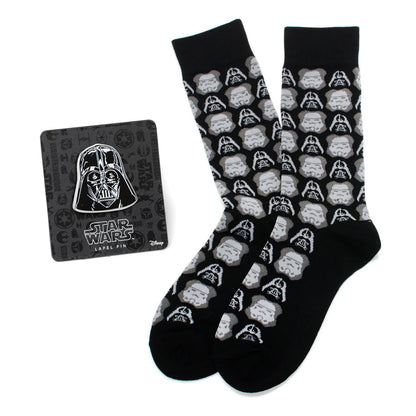 Set de regalo de calcetines de vestir negros de Star Wars Darth Vader y Stormtrooper y pin de solapa de Darth Vader