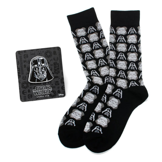 Star Wars Darth Vader and Stormtrooper Black Dress Socks and Darth Vader Lapel Pin Gift Set - My Men's Shop