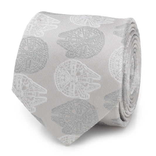 Corbata Star Wars Halcón Milenario a cuadros blancos y grises
