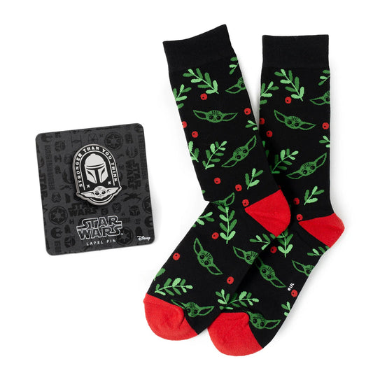 Set de regalo de calcetines de vestir y pin de solapa de Star Wars Mandalorian Grogu Holiday