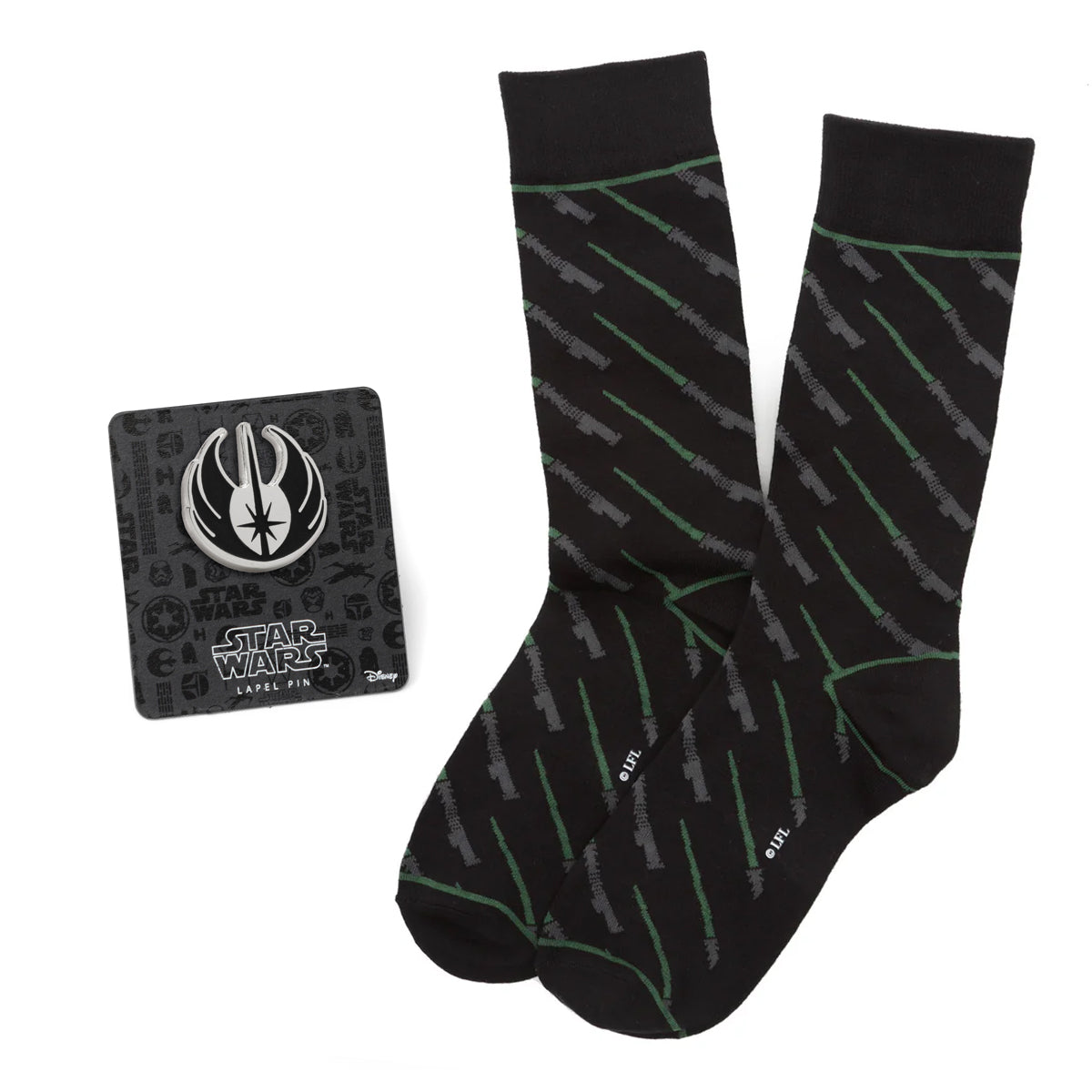 Star Wars Green LIGHTSABER Dress Socks with Jedi Crest Lapel Pin Gift Set - My Men's Shop
